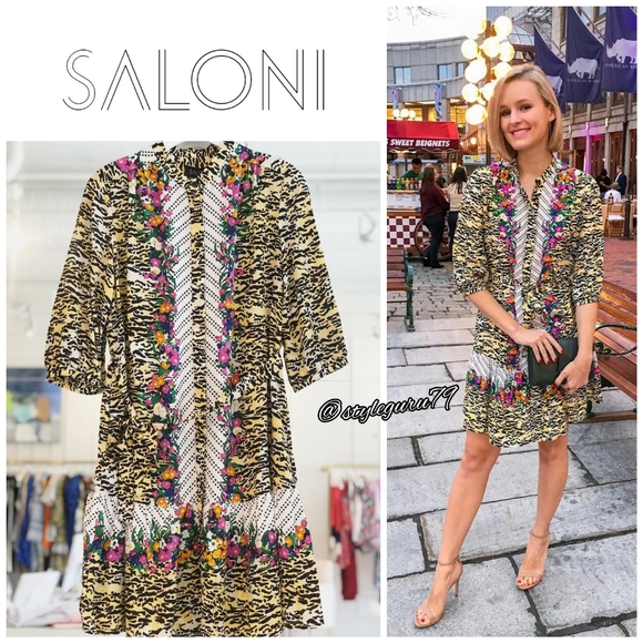 SALONI Dresses & Skirts - NWT, SALONI, Tyra Print Silk Shirt Dress